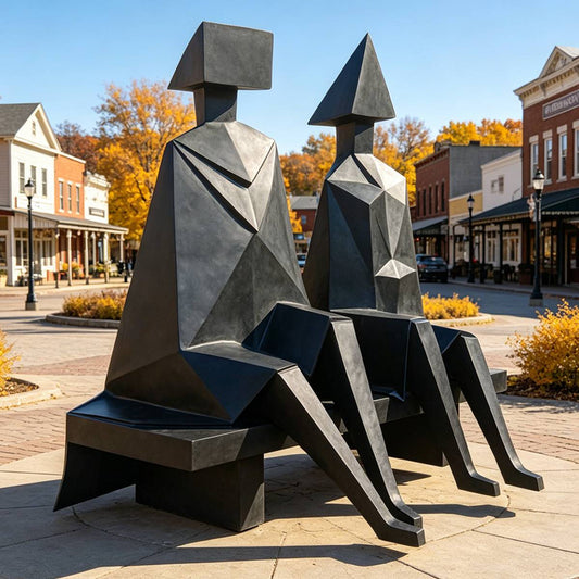 Modern Bronze Geometric Lovers on Chair Abstract Couple Sculpture Replica