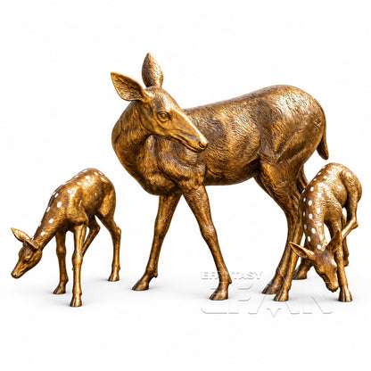Bronze mother deer and two fawns sculpture set for villa garden, product view 2