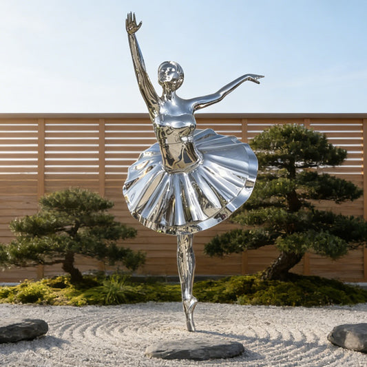 Stainless Steel Ballerina Sculpture – Modern Outdoor Garden & Patio Art Statue