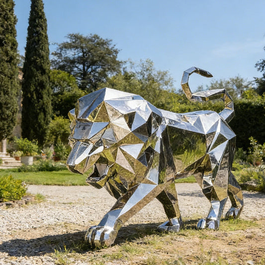 Stainless Steel Geometric Lion Sculpture