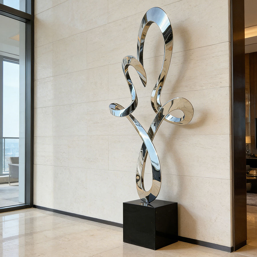 Contemporary Mirror Polished Stainless Steel Sculpture for Interior Spaces