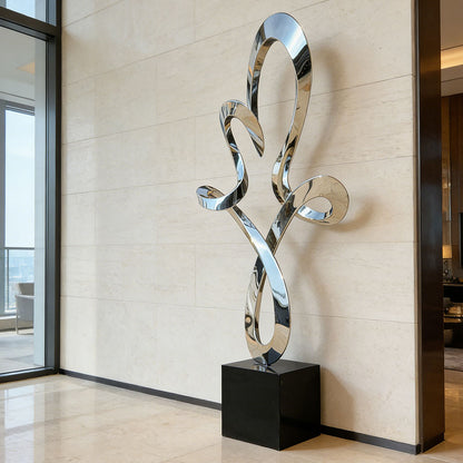 Contemporary Mirror Polished Stainless Steel Sculpture for Interior Spaces