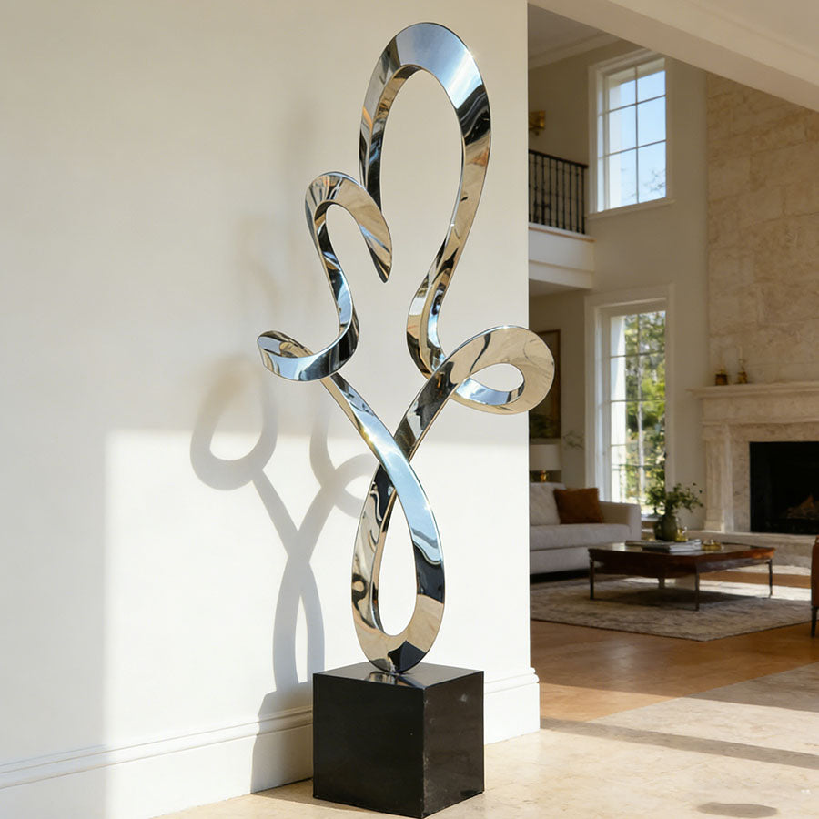 Contemporary Mirror Polished Stainless Steel Sculpture for Interior Spaces
