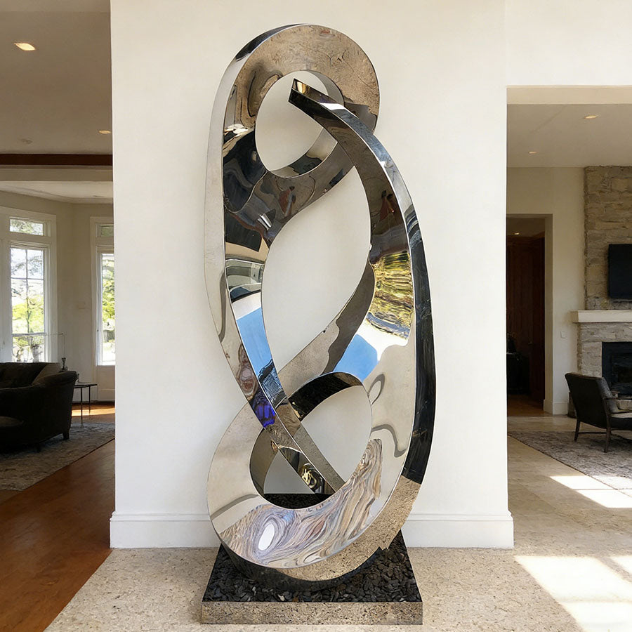Mirror Polished Abstract Stainless Steel Sculpture for Indoor, Garden and Pool EFS-22