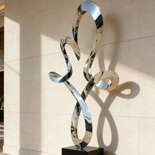 Contemporary Mirror Polished Stainless Steel Sculpture for Interior Spaces