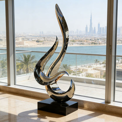 Modern Metal Mirror Polished Abstract Flame Stainless Steel Sculpture EFS-23
