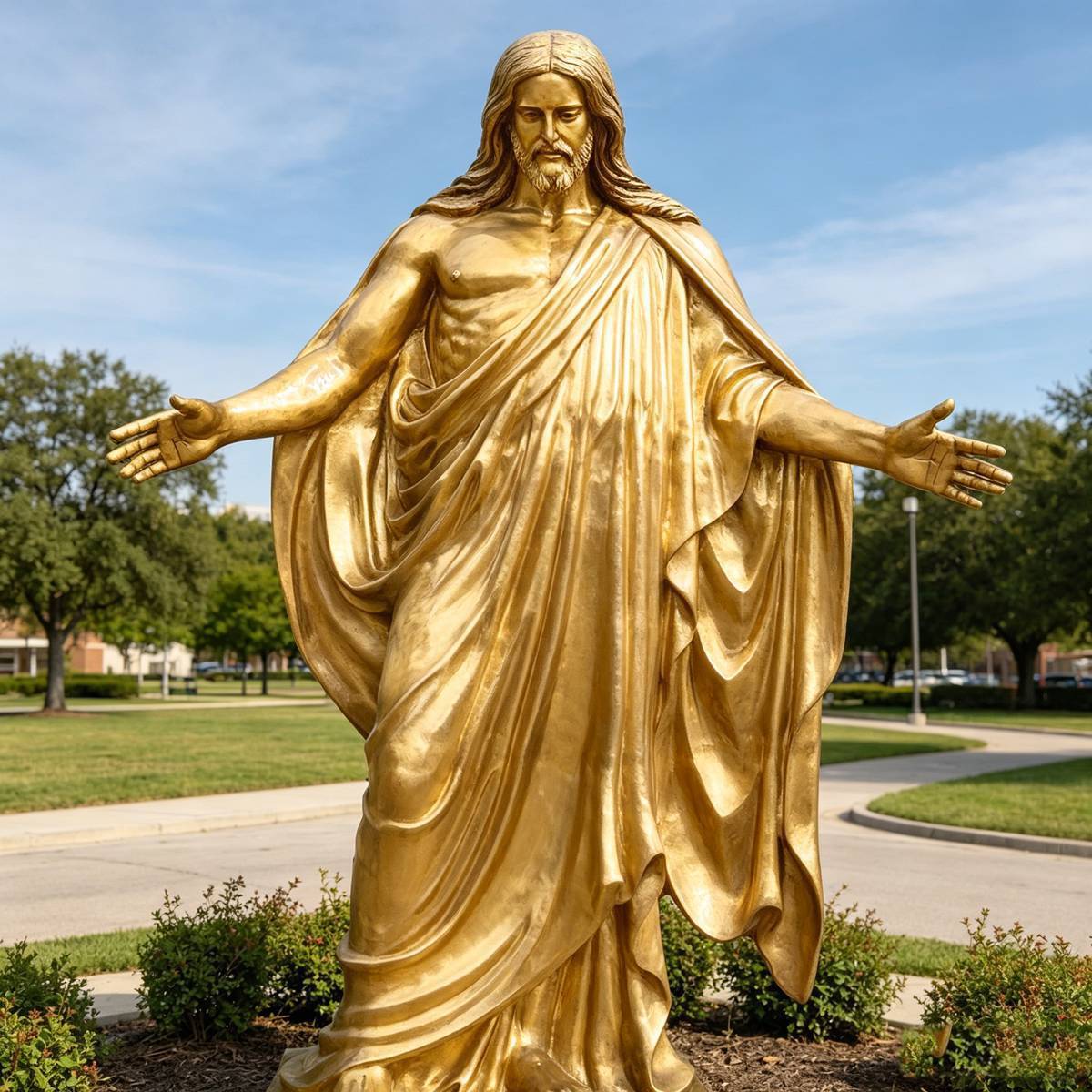 Life Size Bronze Jesus Statue with Open Arms and Realistic Robe for Church
