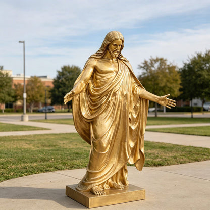 Life Size Bronze Jesus Statue with Open Arms and Realistic Robe for Church