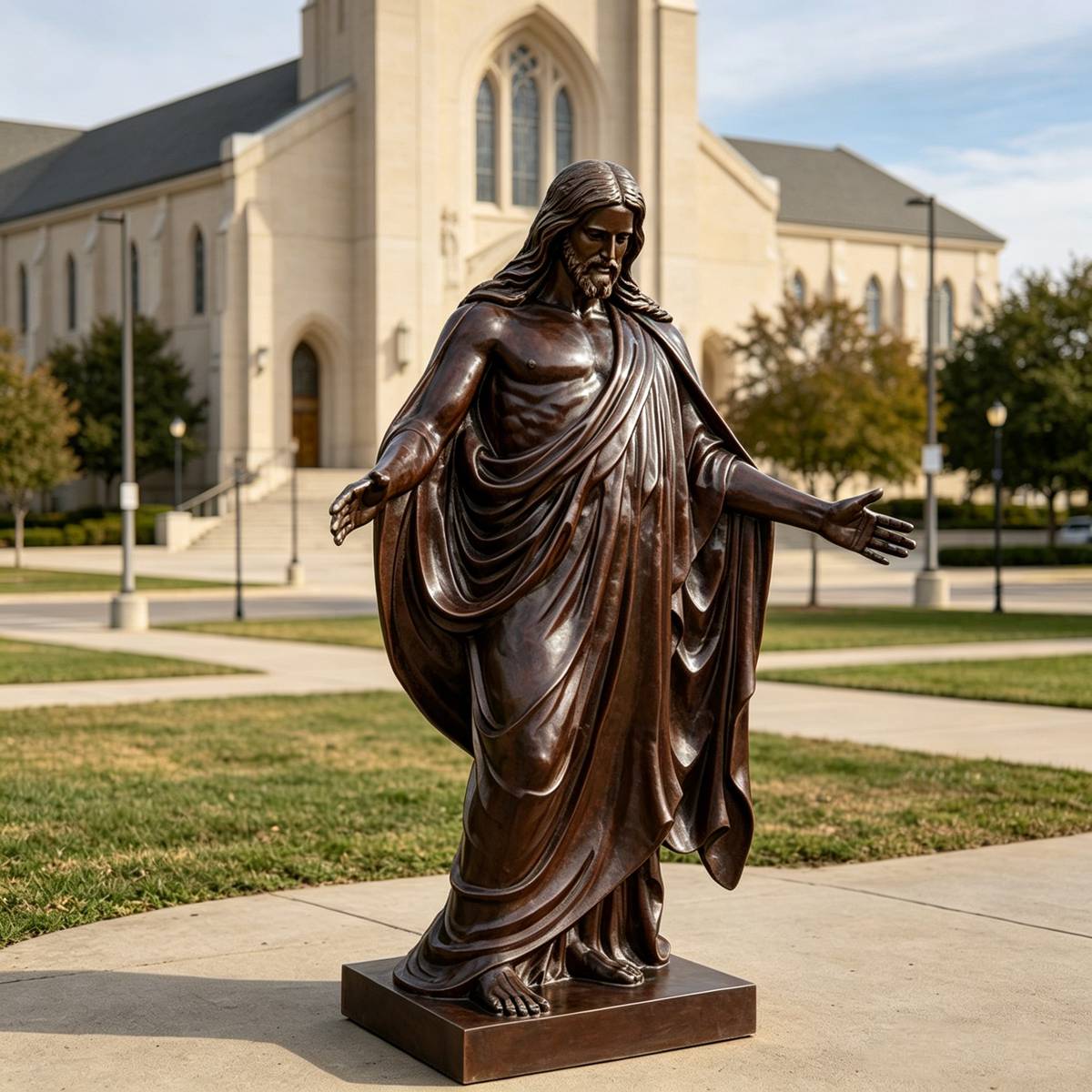 Life Size Bronze Jesus Statue with Open Arms and Realistic Robe for Church