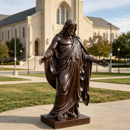 Life Size Bronze Jesus Statue with Open Arms and Realistic Robe for Church