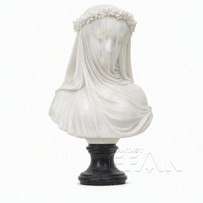 Marble Veiled Virgin Sculpture with Floral Crown for Living Room & Library & Hotel Lobby