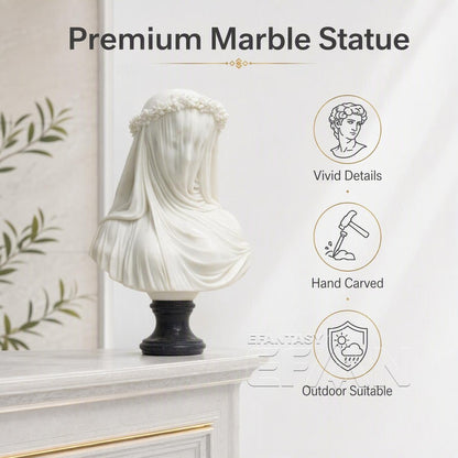 Marble Veiled Virgin Sculpture with Floral Crown for Living Room & Library & Hotel Lobby