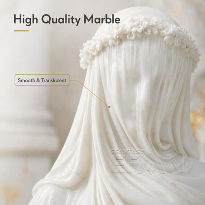 Marble Veiled Virgin Sculpture with Floral Crown for Living Room & Library & Hotel Lobby