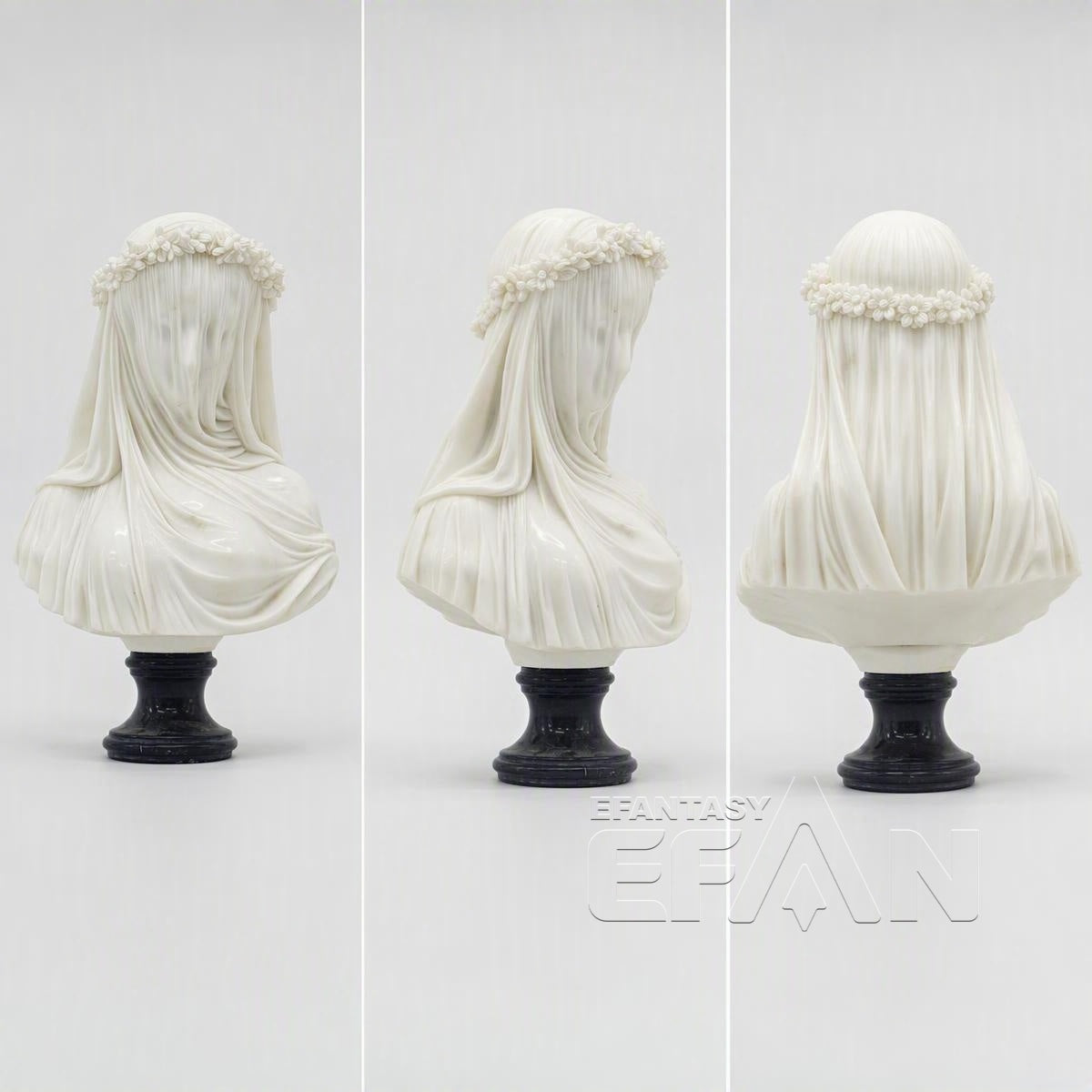 Marble Veiled Virgin Sculpture with Floral Crown for Living Room & Library & Hotel Lobby