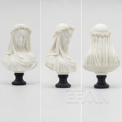 Marble Veiled Virgin Sculpture with Floral Crown for Living Room & Library & Hotel Lobby