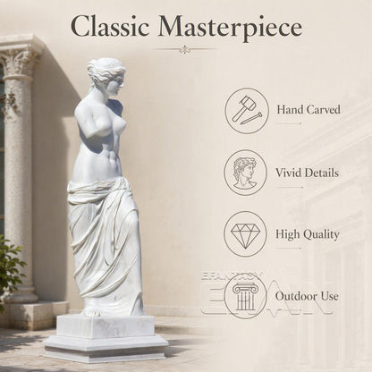 100% Hand-Carved White Marble Venus Goddess Classical Sculpture