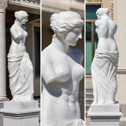 100% Hand-Carved White Marble Venus Goddess Classical Sculpture