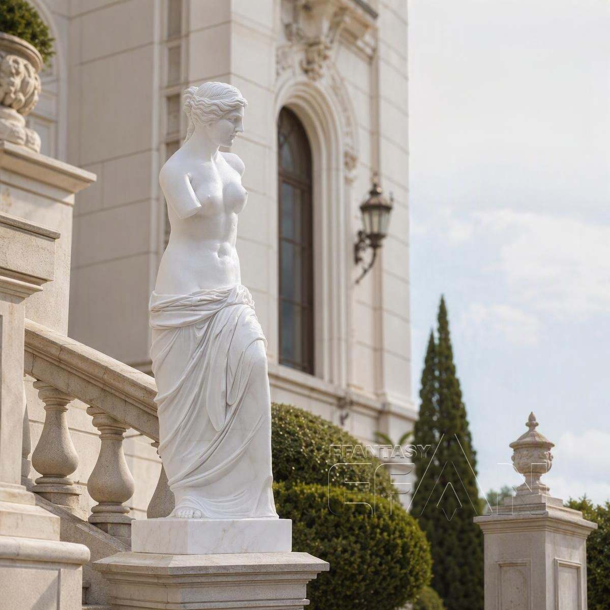 100% Hand-Carved White Marble Venus Goddess Classical Sculpture