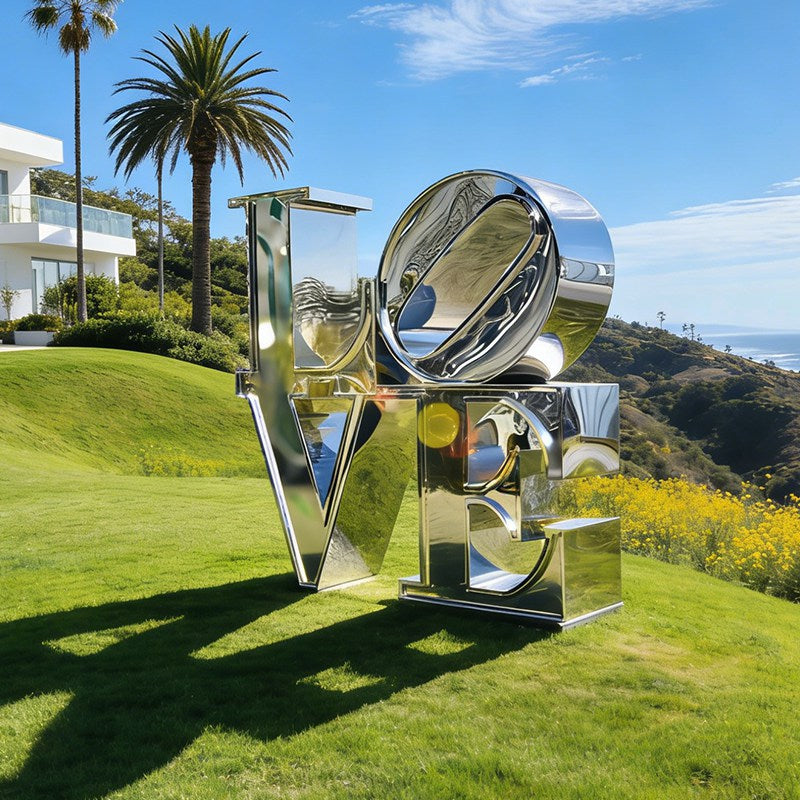 Modern Outdoor Art LOVE Letter Sculpture – in Corten Steel, Mirror