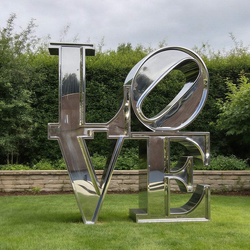 Modern Outdoor Art LOVE Letter Sculpture – in Corten Steel, Mirror