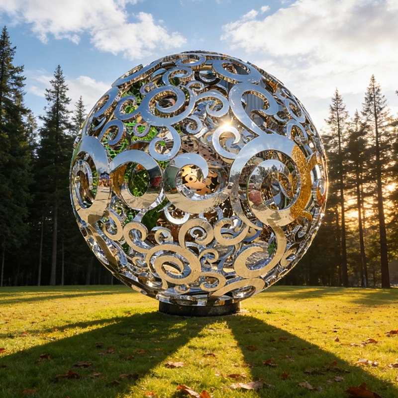 Modern Metal Hollow Carved Sphere Sculpture EFS-49