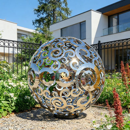 Modern Metal Hollow Carved Sphere Sculpture EFS-49