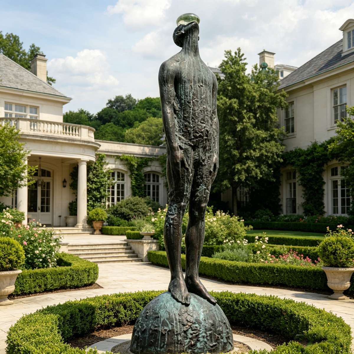 Bronze Man with Water Drop Sculpture