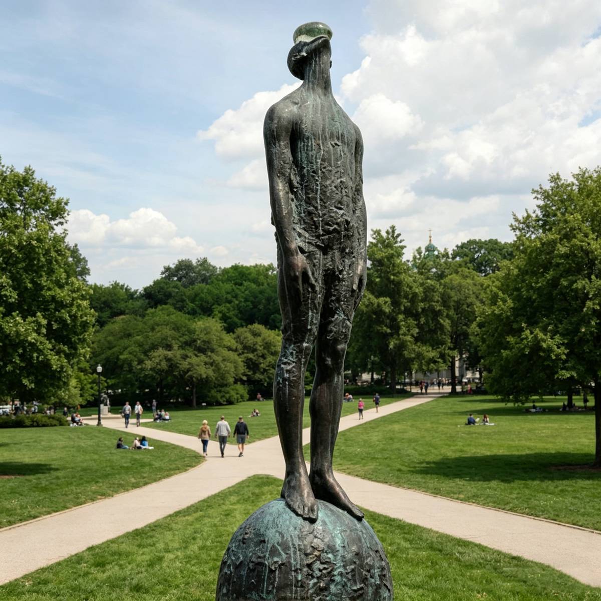 Bronze Man with Water Drop Sculpture