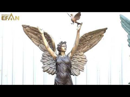 Brown Bronze Peaceful Angel Sculpture with Dove  Garden Statue