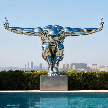 Modern Stainless Steel Diving Man Sculpture for Swimming Pool