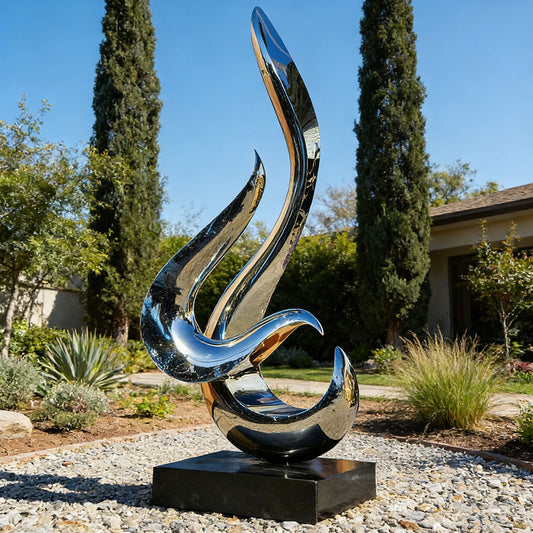 Modern Metal Mirror Polished Abstract Flame Stainless Steel Sculpture EFS-23