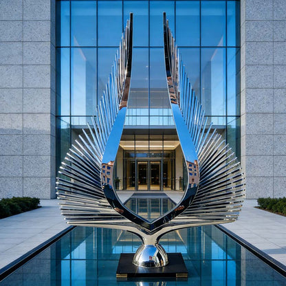 Mirror Polished Stainless Steel Wings Sculpture for Hotel and Water Feature