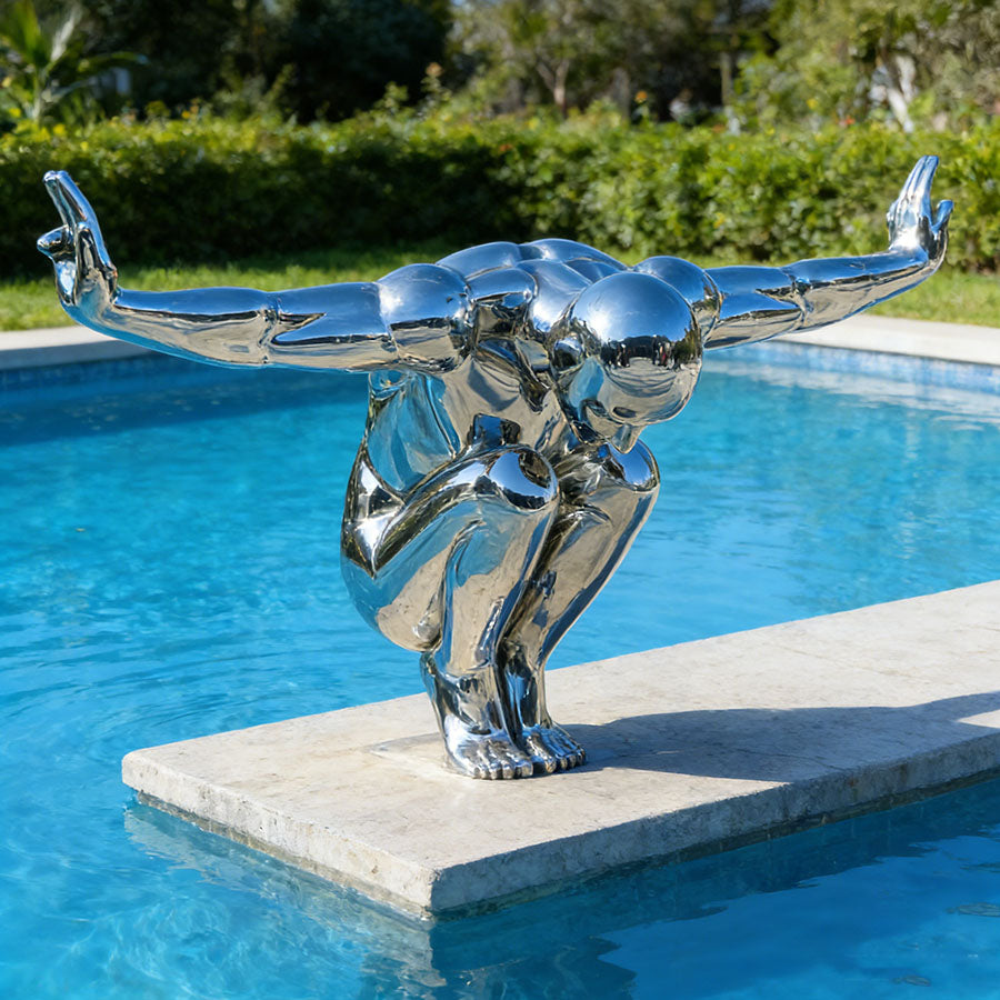 Modern Stainless Steel Diving Man Sculpture for Swimming Pool