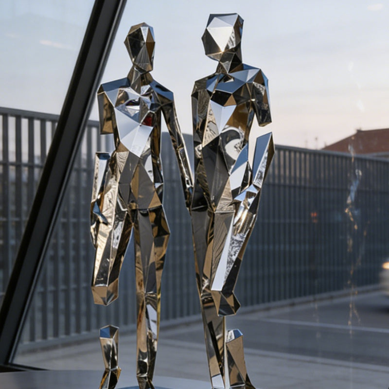 Stainless Steel Geometric Couple Figure Sculpture EFS-19