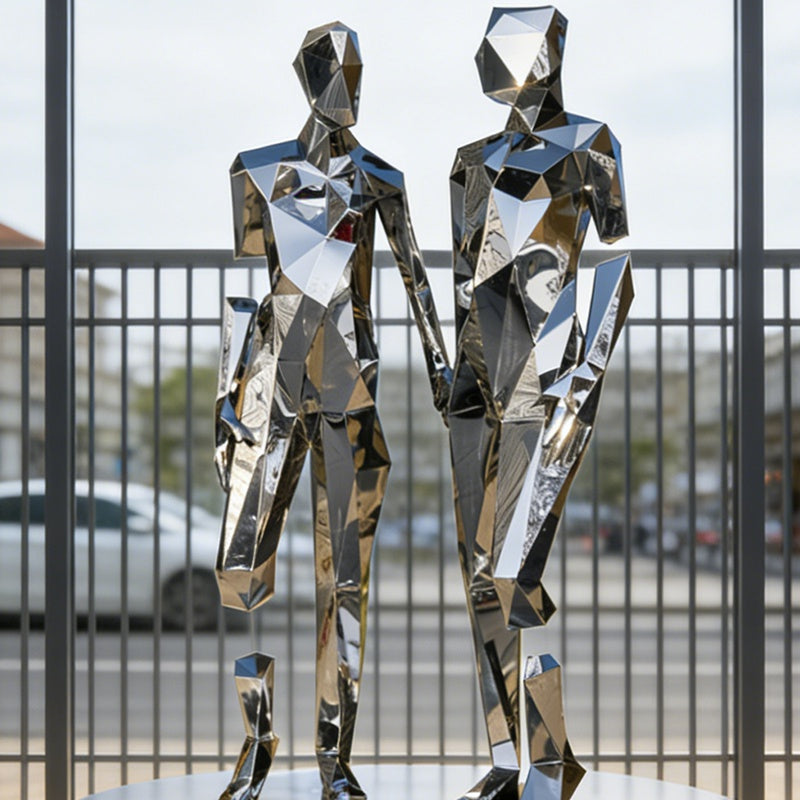 Stainless Steel Geometric Couple Figure Sculpture EFS-19