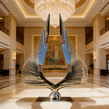 Mirror Polished Stainless Steel Wings Sculpture for Hotel and Water Feature