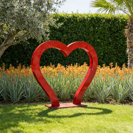Large Red Stainless Steel Heart Statue for Lawn, Park & Plaza Decor