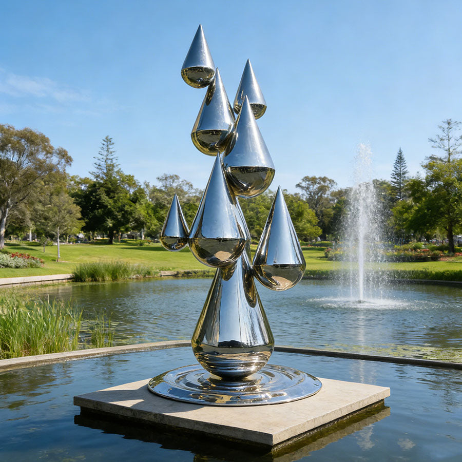 Stainless Steel Droplet Chain Water Feature Sculpture