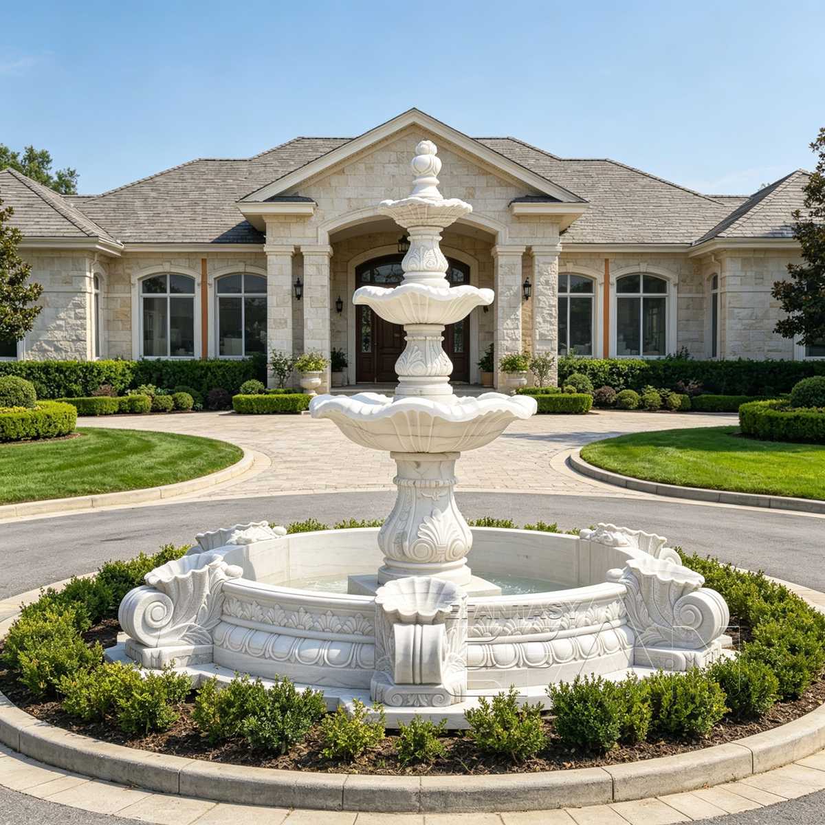 large white marble water fountain for garden
