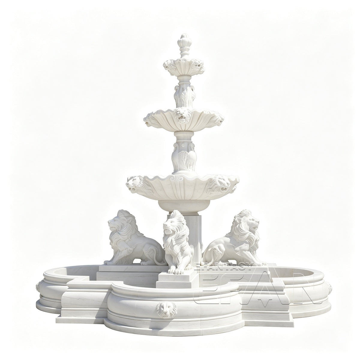 Extra Large Marble Fountain With Lion Statues