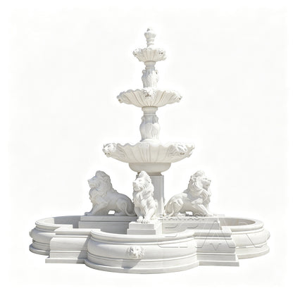 Extra Large Marble Fountain With Lion Statues