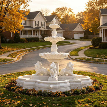 Extra Large Marble Fountain With Lion Statues