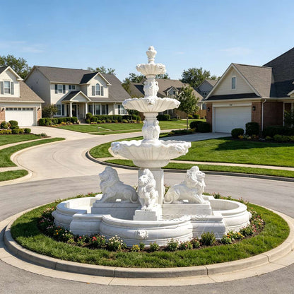 Extra Large Marble Fountain With Lion Statues