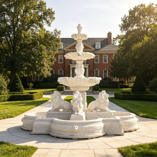 Extra Large Marble Fountain With Lion Statues